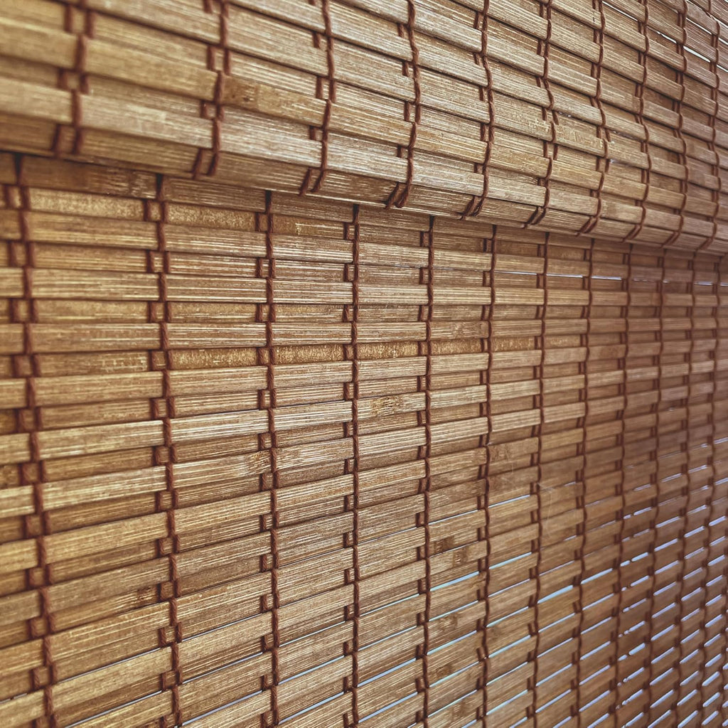 Custom Bamboo Shades | Rustic | Cordless Bamboo Roman Shades for Windows and Doors (Natural Woven) | Rustic Walnut