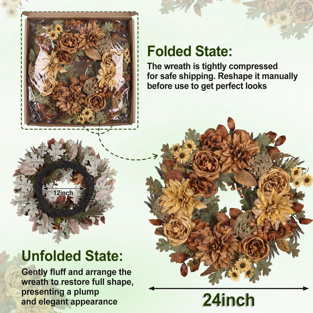 24in Fall Wreaths for Front Door Artificial Autumn Wreath