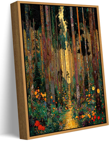Floating Framed Gustav Klimt Forest Path Canvas Wall Art, 16x24in