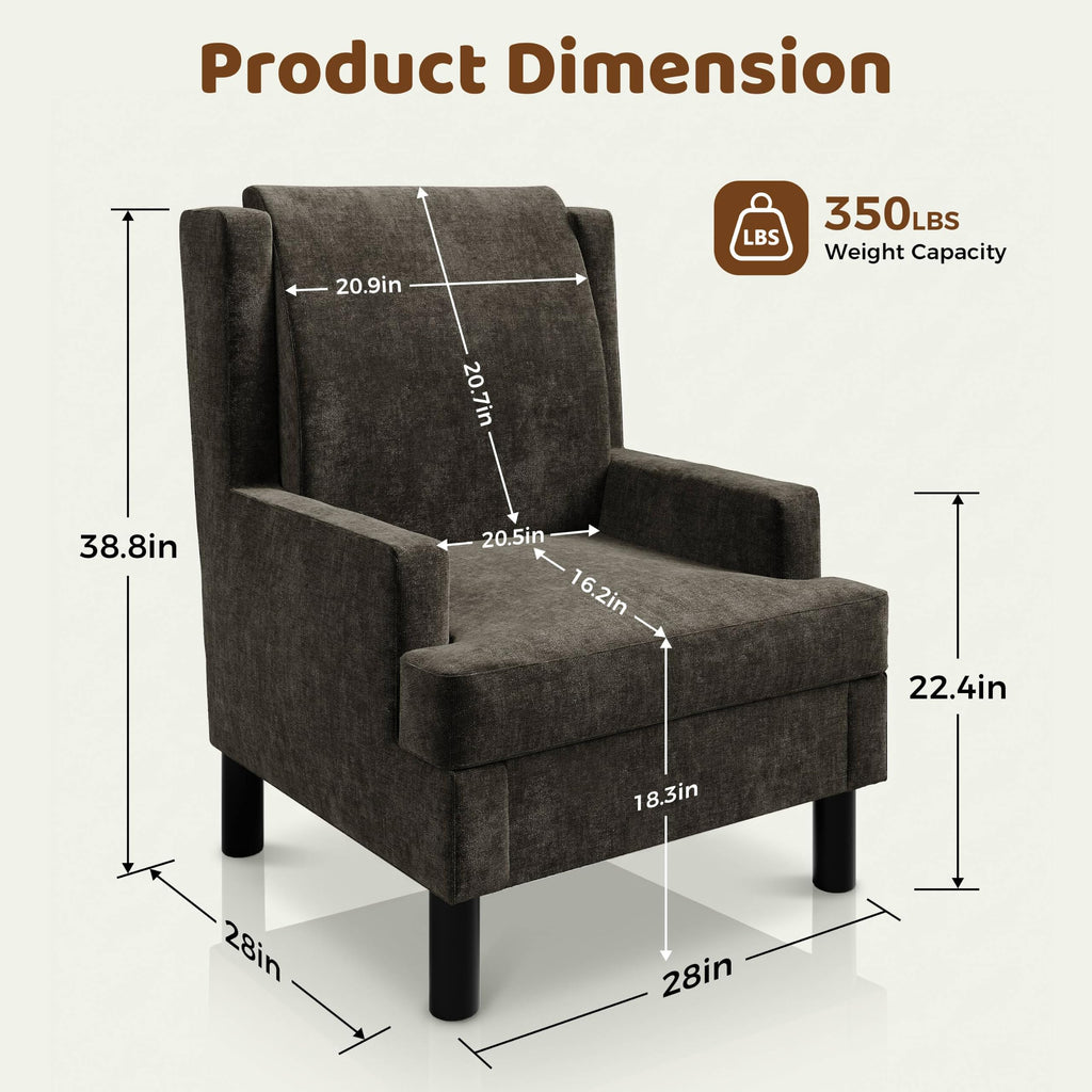 Wingback Accent Chair, Mid-Century Modern Reading Chair, Modern Chenille Upholstered Comfy Armchair with High Back