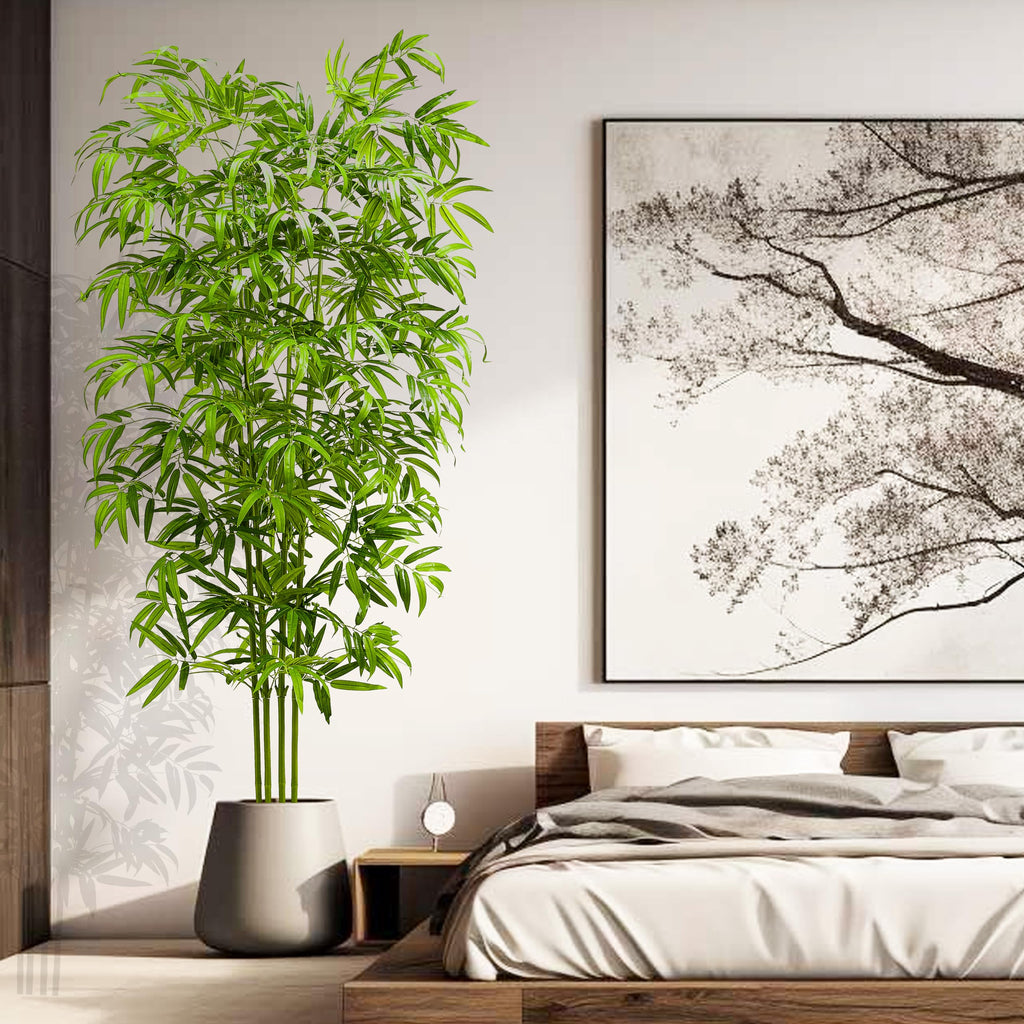 Artificial Tree Fake Plants, Artificial Bamboo Tree 7FT Tall in White Potted, Artificial Tree Indoor Decor Bamboo