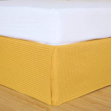 Pleated Waffle Weave Bed Skirt, Tailored Dust Ruffle Easy Fit 16-Inch Drop, Machine Washable (Queen - 16" Drop, Gold)