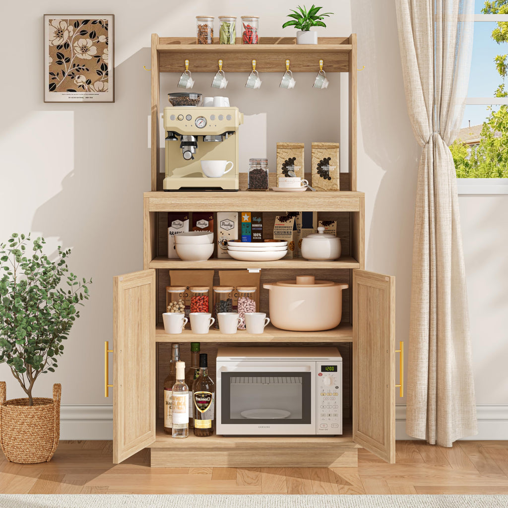 Fluted Coffee Bar Cabinet, Buffet Coffee Station with Hutch