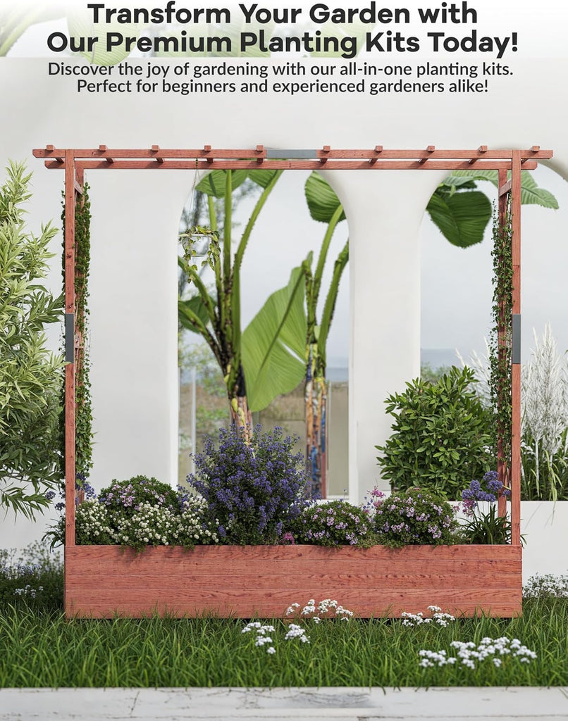 Raised Wooden Garden Bed with Trellis, Large Planter Box with Side Trellis & Hanging Roof, Weatherproof Wood Elevated