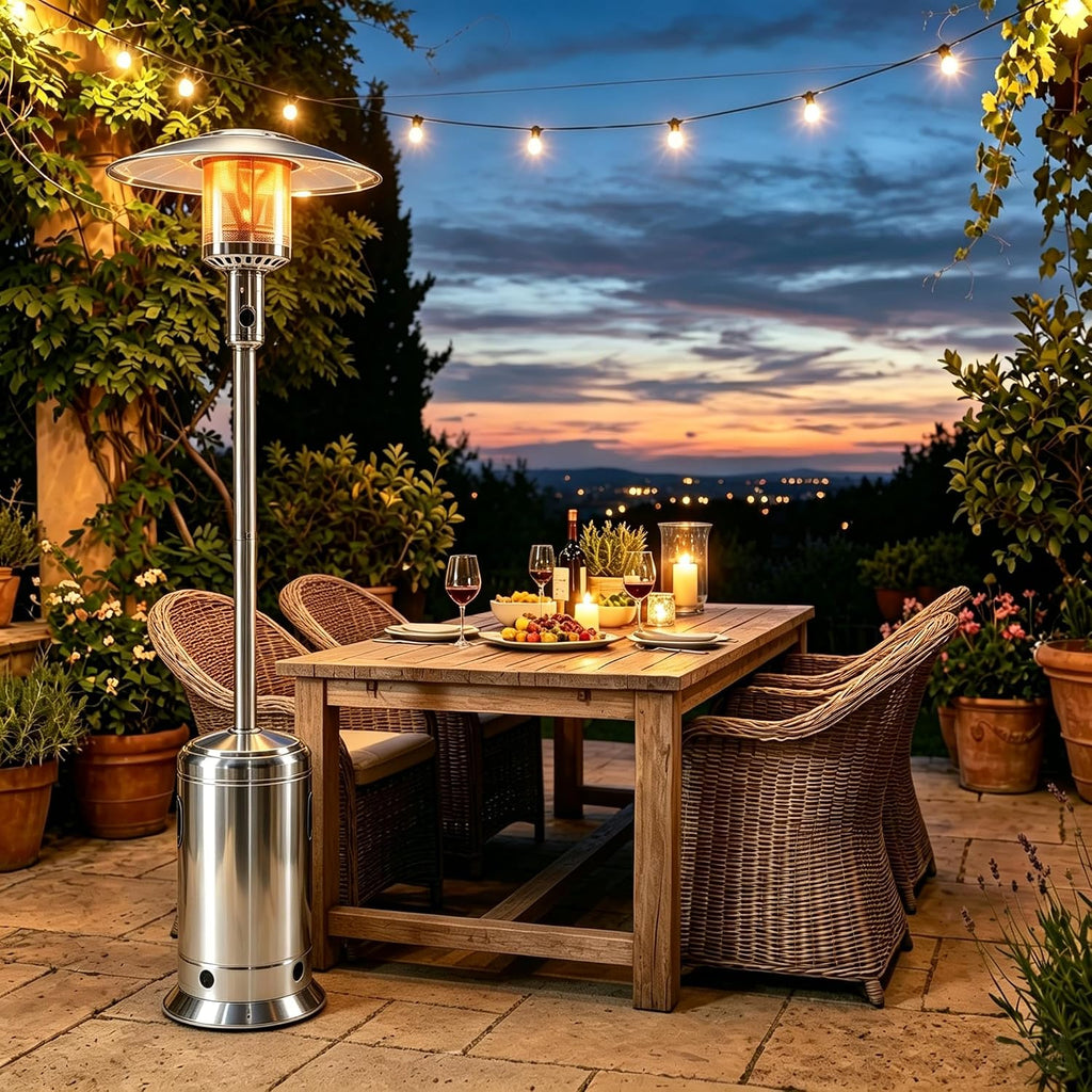 88inch Standing Heaters Outdoor with Wheels, Stainless Steel Burner, Gas Propane Patio Heater for Outdoor Garden Use