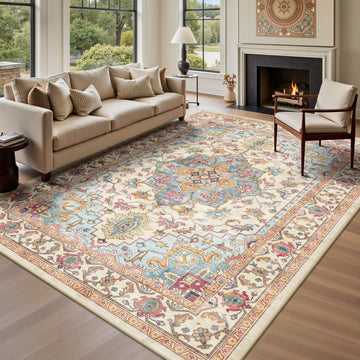 Area Rugs - Washable Rug Vintage Distress Boho Medallion Rugs, Soft Non-Slip Backing Low Pile Carpet Dining Room