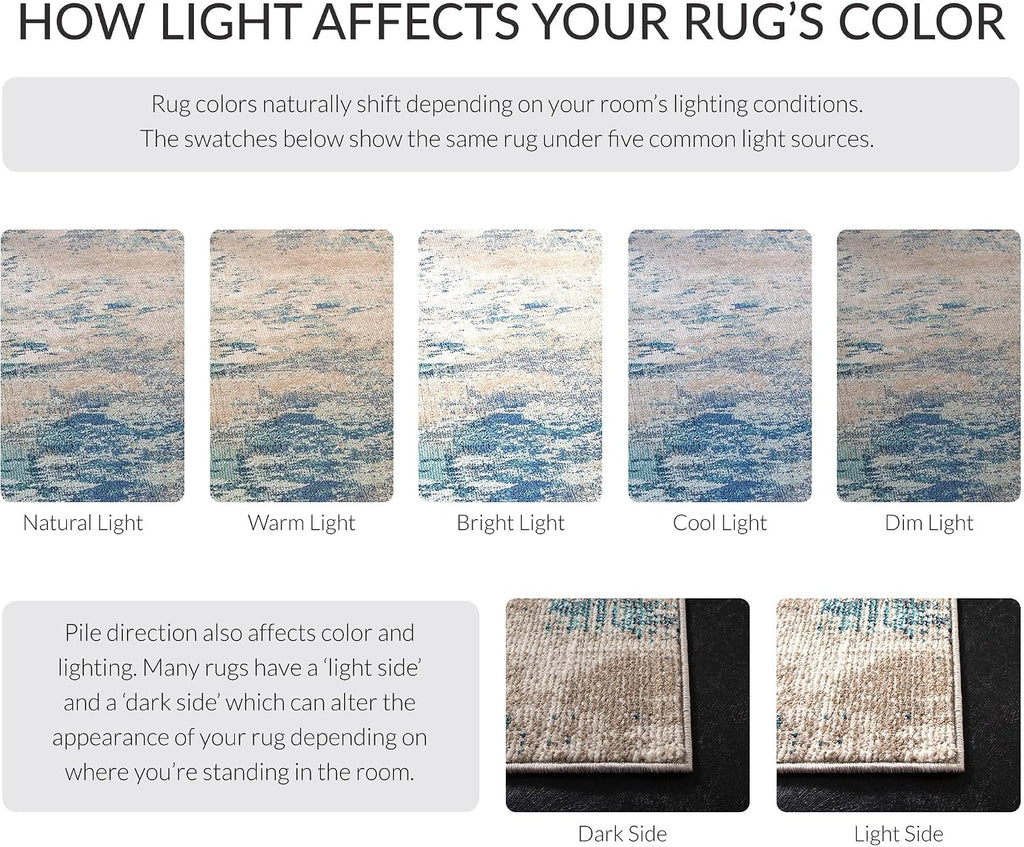 Madison Collection X-Large Area Rug - 12' x 15', Blue & Grey, Modern Boho Abstract Design, Non-Shedding & Easy Care