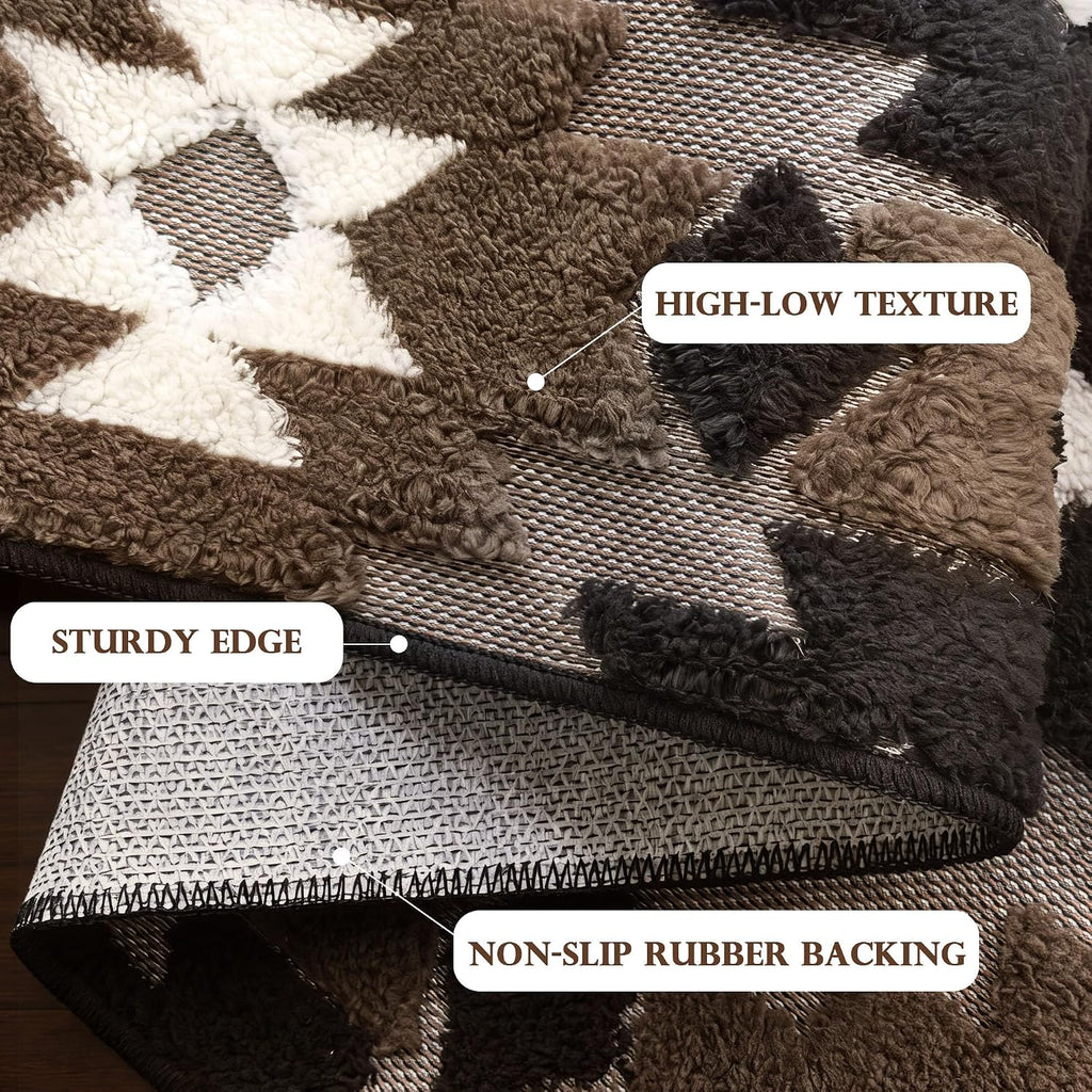 Brown Aztec 8x10 Area Rugs High-Low Plush Pile Western Washable Rug