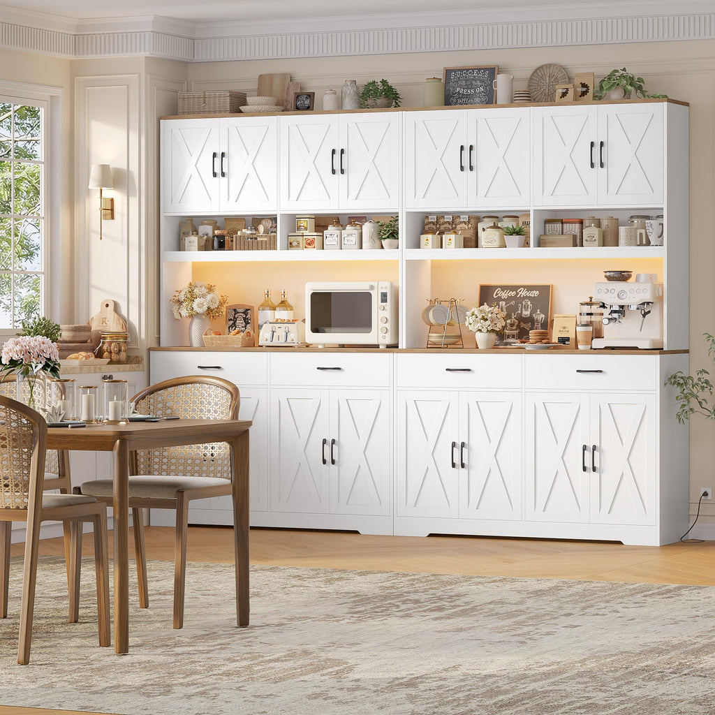 75" Tall Kitchen Pantry Storage Cabinet, 45"W Hutch Cabinet, White