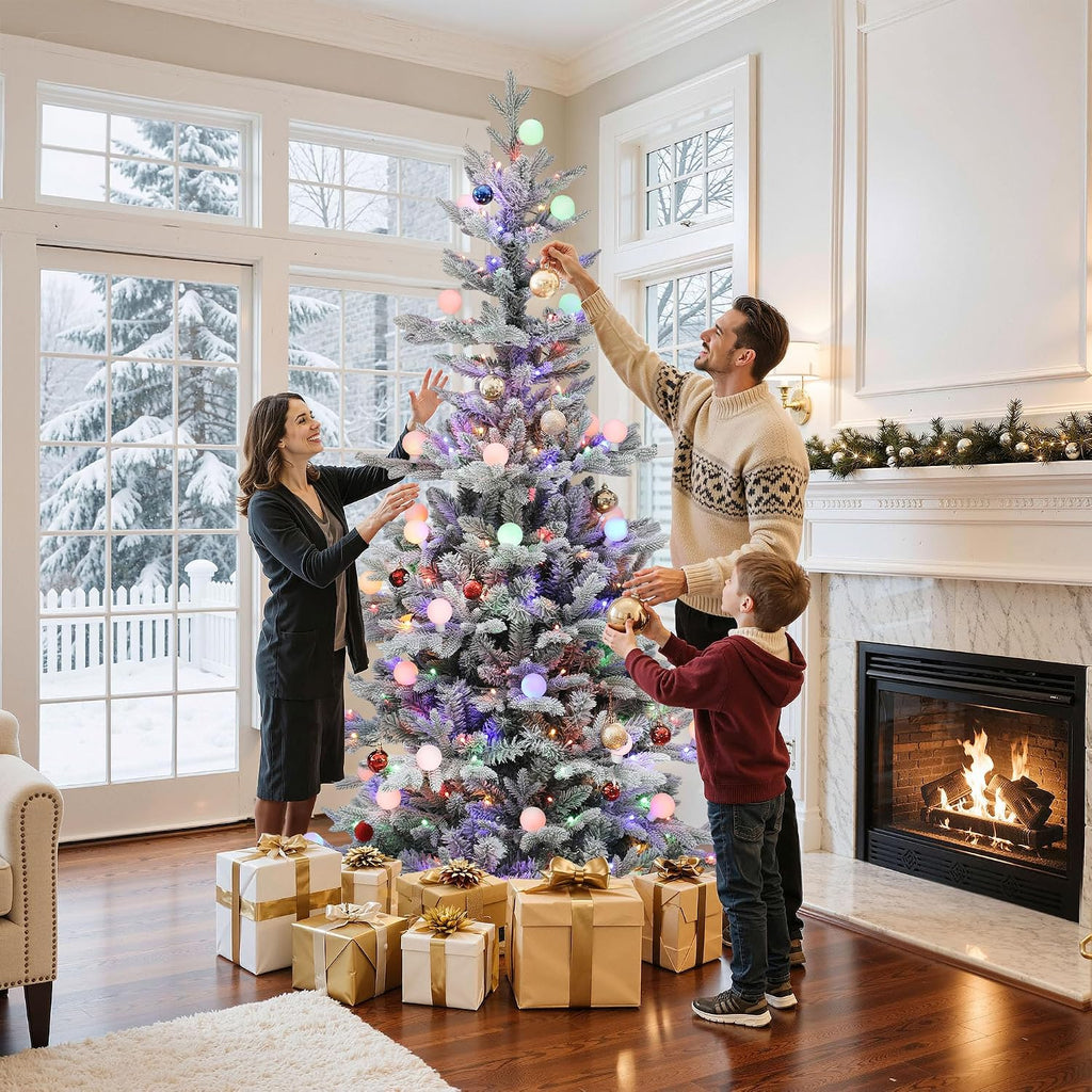 Prelit Flocked Christmas Tree with Remote & Removable Bulbs