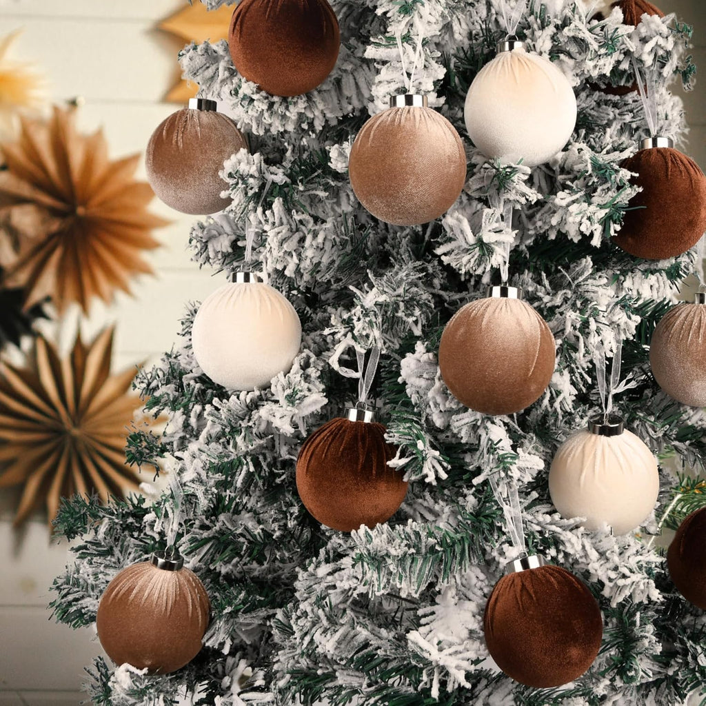 Brown Velvet Christmas Tree Ornaments - Shatterproof Christmas Balls for Xmas Trees Decorations - Multicolor - Set of 15