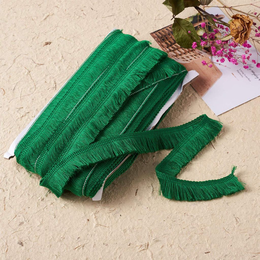 MegaPet Polyester Fringe Tassel Lace Trim 1 Inch x 82 Feet Chainette Fringe Fibre Trim Green for Sewing Quilting