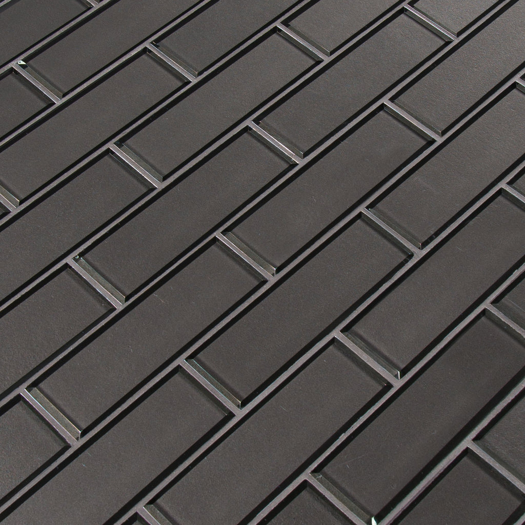 Glass Mosaic Tile | Metallic Gray Bevel Subway | 11" x 14"