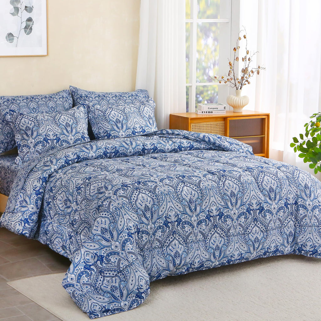 Floral Comforter Set with Sheets, 7 piece Luxury Vintage Bedding, Soft Microfiber Bed in a Bag, Cozy