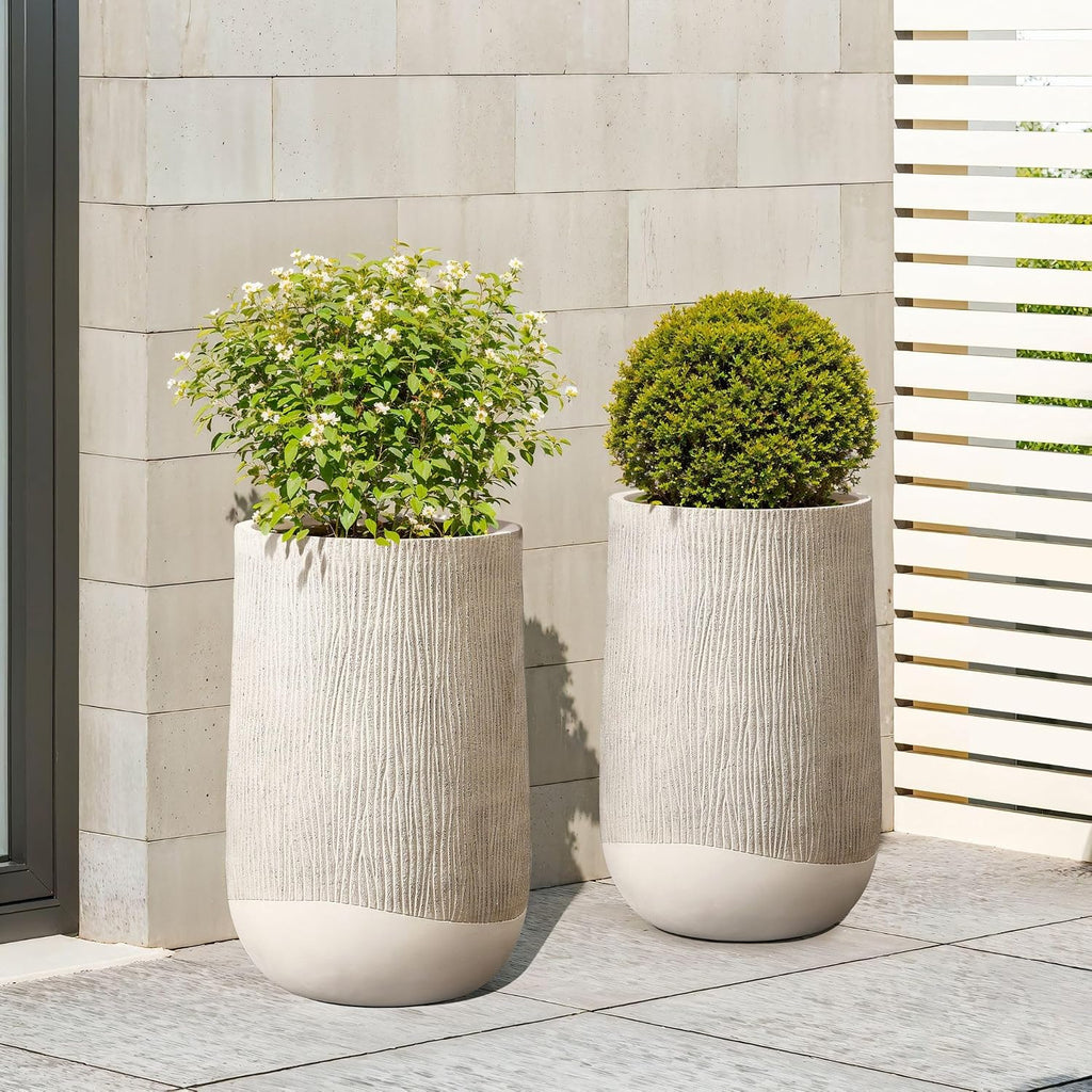 LuxenHome Blended Tan 27" Tall Plant Pot, Large Garden Pot for Plants | With Drainage Hole and Plug, Textured Finish