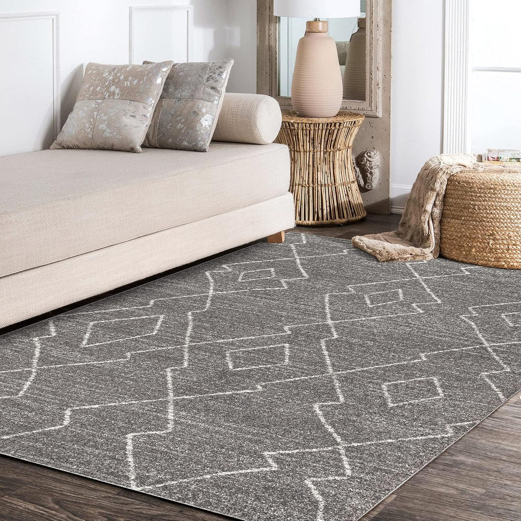 Alia Moroccan Beni Souk Gray/Cream Indoor Area Rug, Bohemian, Scandinavian, Easy-Cleaning, Pet Friendly