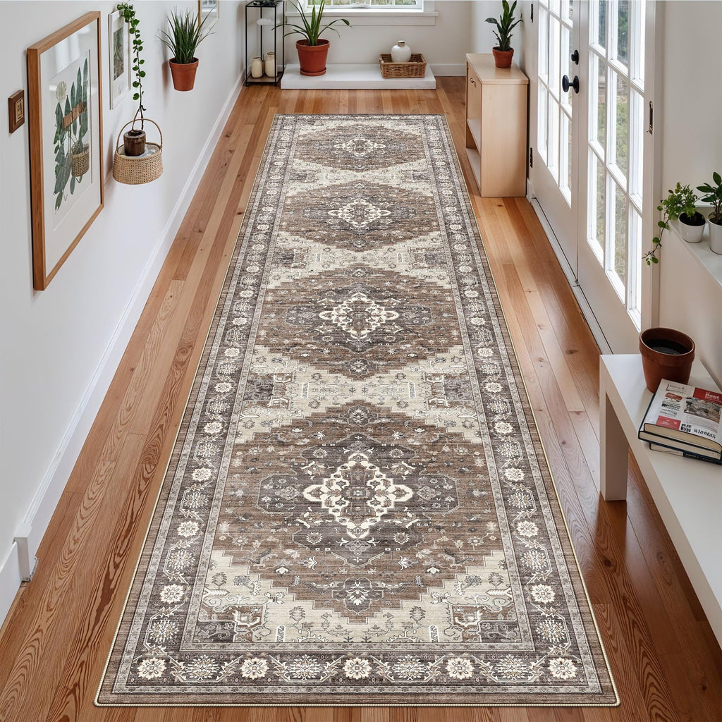 Washable Hallway Runner Rug: Oriental Living Room Entryway Wide Area Rug Ultra Soft Non Slip Runners Dining Room