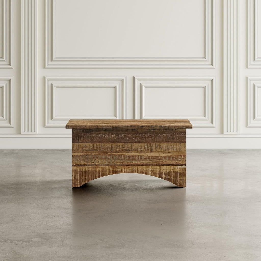 Reclamation Rustic Solid Wood Storage Chest Cabinet, Farmhouse Accent Cabinet Living Room, Unfinished Brown