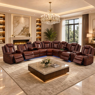 Power Reclining Sectional Sofa Set with Recliner Chair, Black Breathable Faux Leather L-Shaped Couch with LED Lights