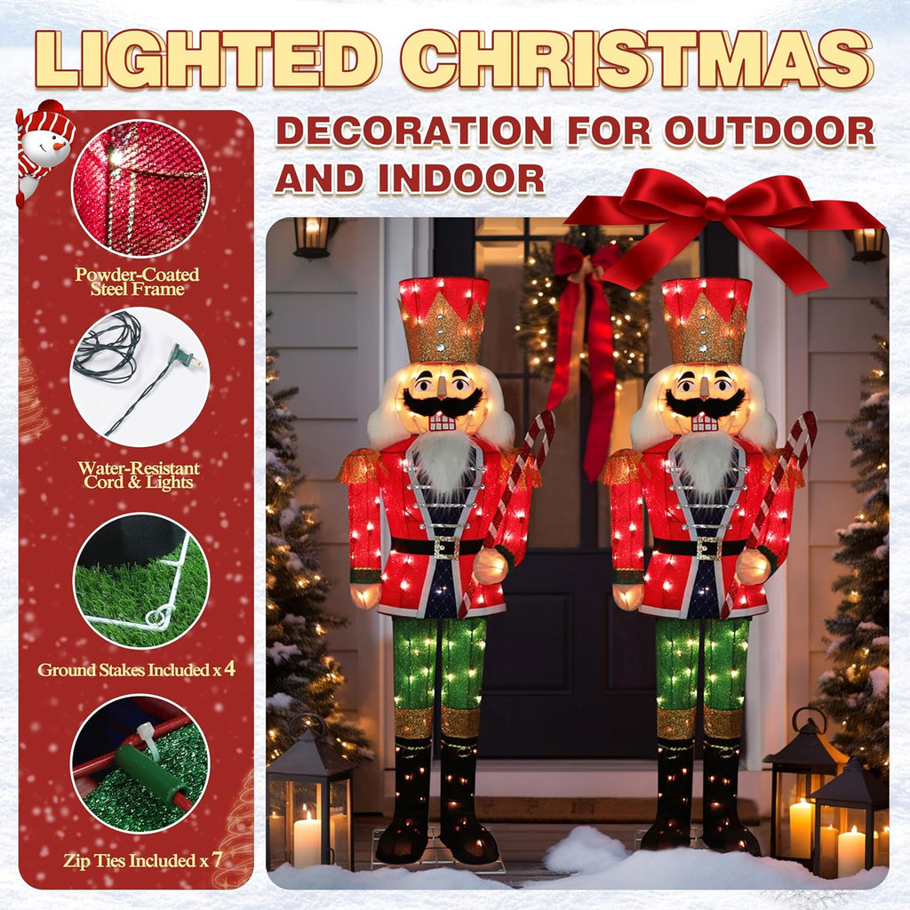 5FT Lighted Nutcracker with Candy Cane for Christmas Decoration, 3D Pre-Lit Iridescent Soldier Xmas Decor with 100