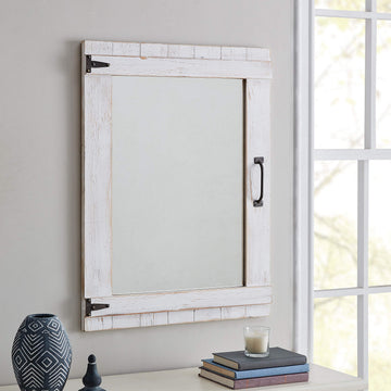 Cottage Door Wall Mirror, 32"H x 24"W, Rustic White