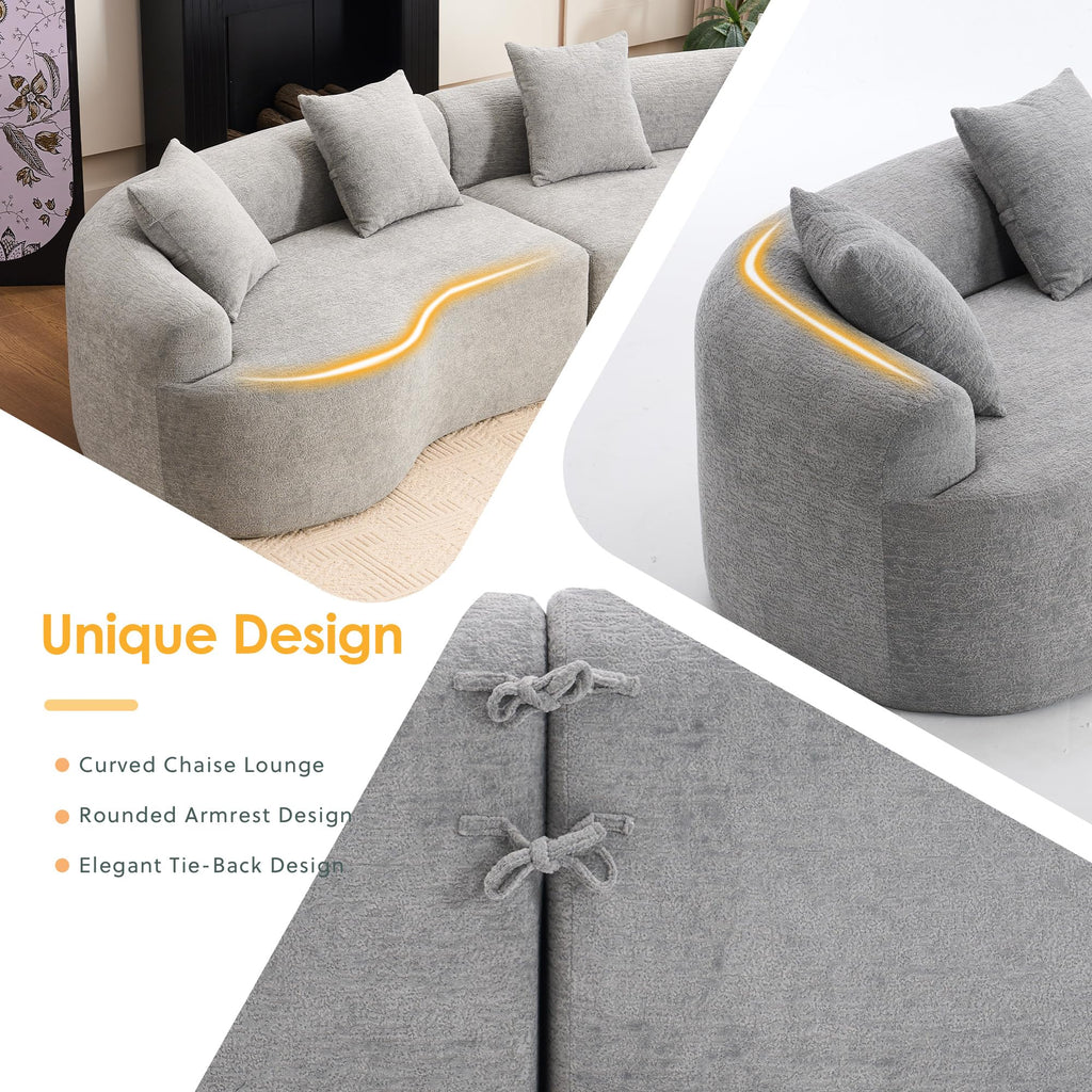 110.2" Curved Sectional, Luxury Wood Grain Chenille Fabric, Oversized Sectional, Compression Curved Couch, No