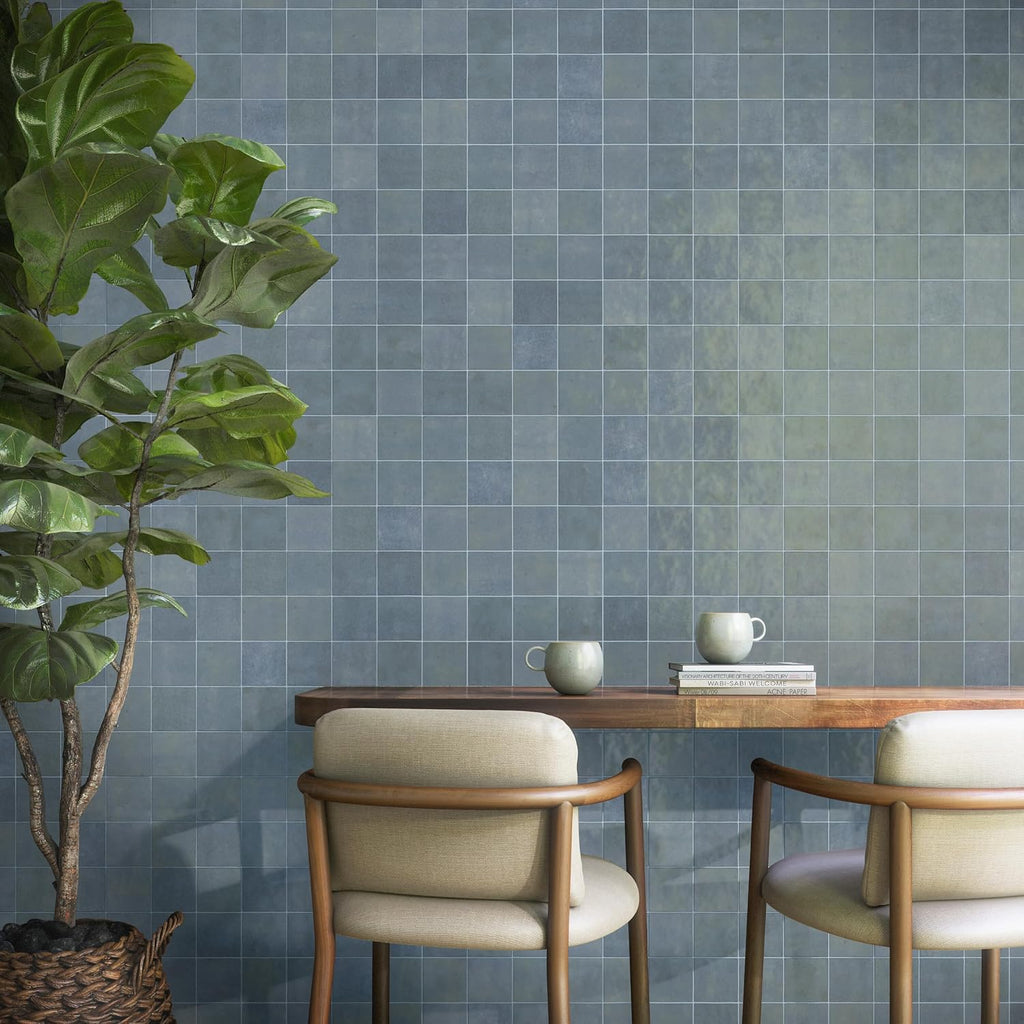 Zellige 4" x 4" Ceramic Wall Tile in Glossy Cielo (7.98 SQFT per Carton) (76 PC per Carton)