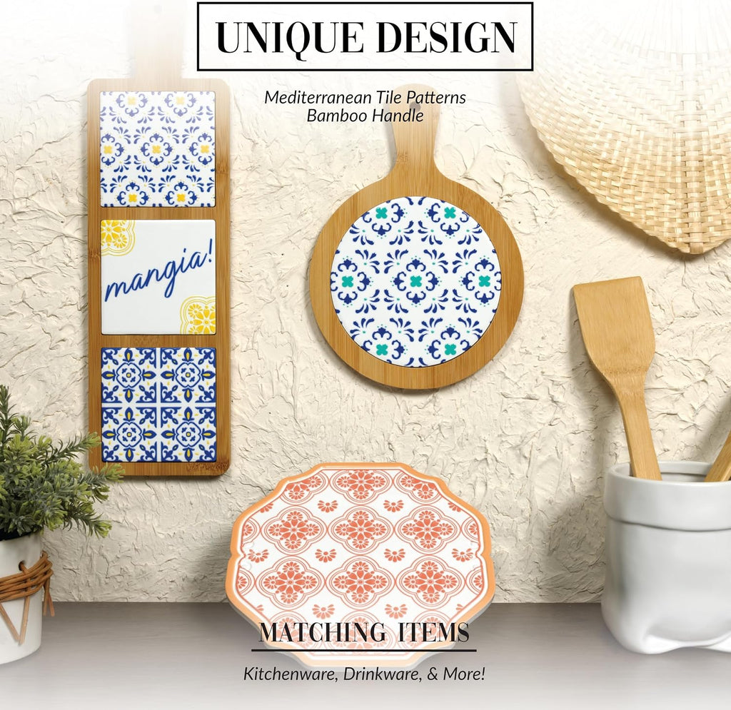 Teal & Blue - 10.5" Ceramic Heat Resistant Trivet Summer Italian Mediterranean Kitchen Decor