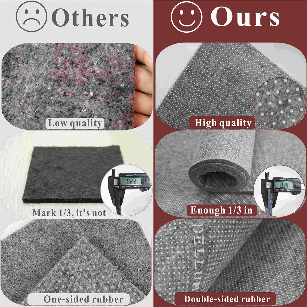 Non-Slip Area Rug Pad 5'x7', 1/3" Thick Dual Surface-Felt+Rubber. Premium Carpet Mat - Safe for All Floors