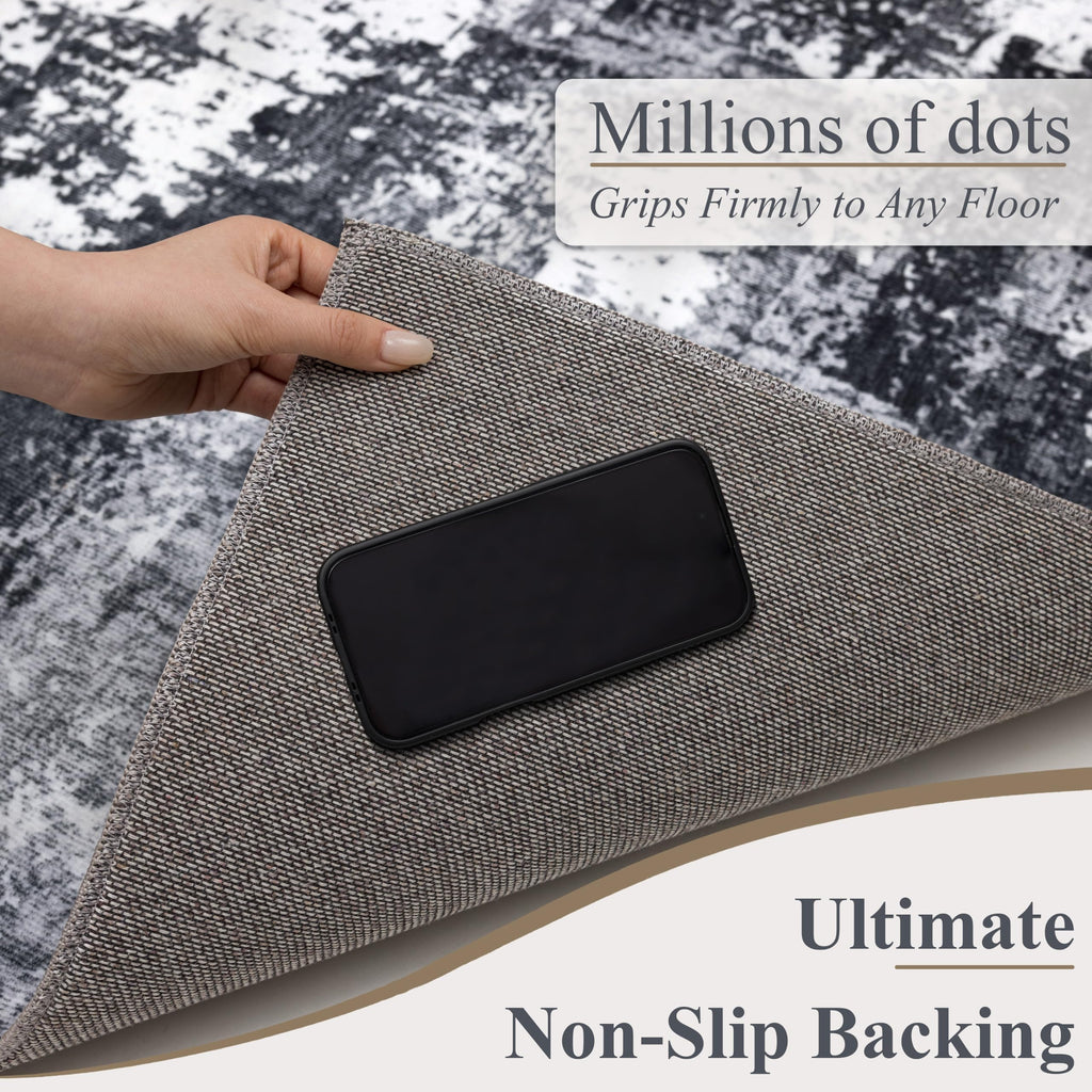 Washable Area Rug, Modern Abstract Large Carpet, Black & White