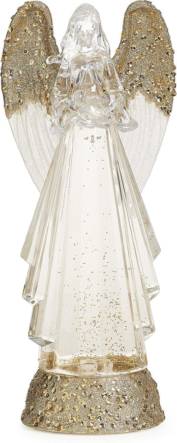 12.75-Inch Lighted Swirl Angel with Gold Wings Confetti Lites - USB-Powered Tabletop Christmas Decoration - Sparkling