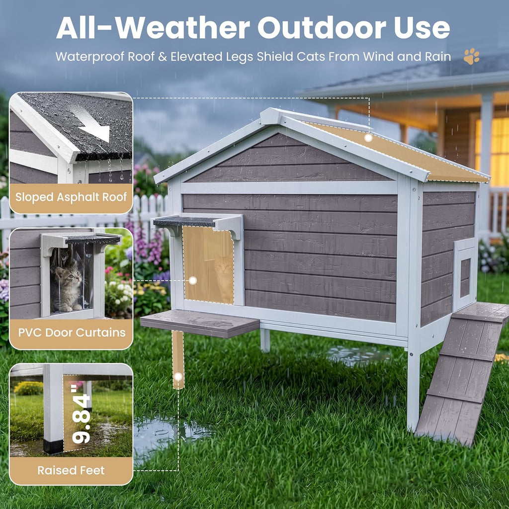 Outdoor Cat House with Insulated Liner, Winter Warm Cat Shelter