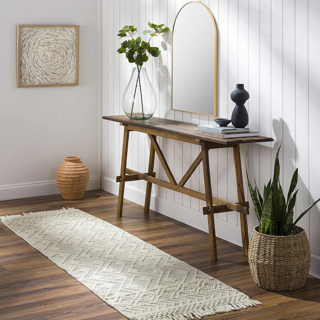 Erica Wool Living Room, Bedroom Area Rug - Geometric Diamond Trellis Border - Traditional Transitional Scandinavian