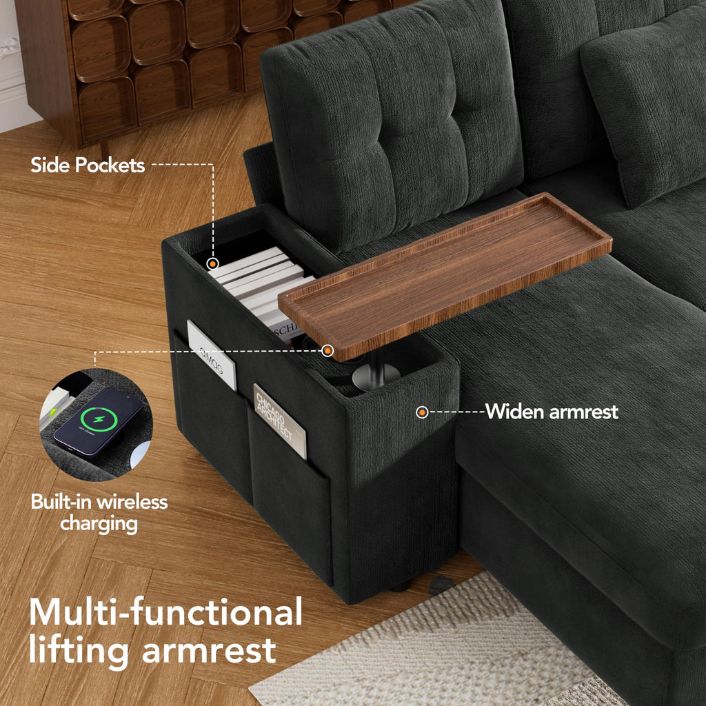 130" Modular Sectional Sleeper Sofa with Pull Out Bed, 9 Seat L Shaped Couch with Ottoman & Chaise/Reclining