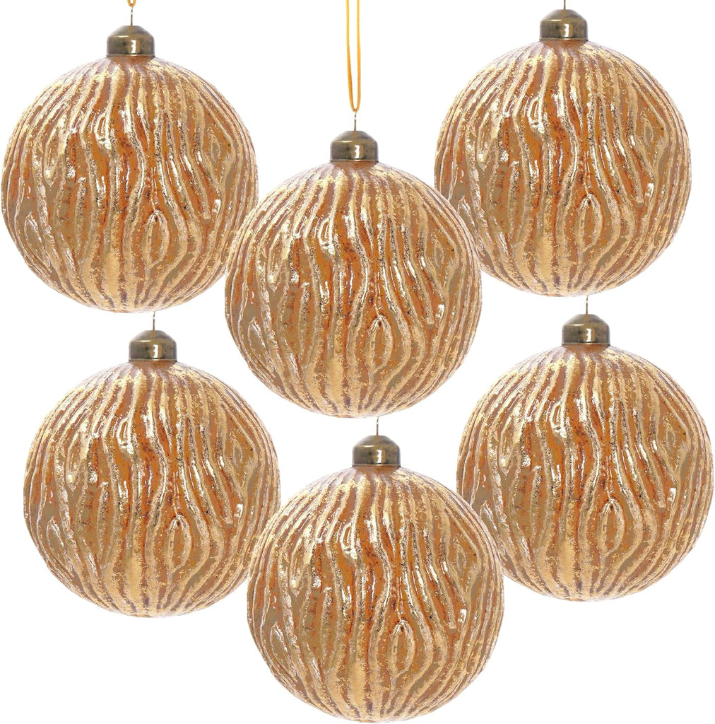 Luxury Glass Christmas Ball Ornaments Set of 6-3.9 Inch Gold Glitter Ornaments for Tree Designer Holiday Decor Party