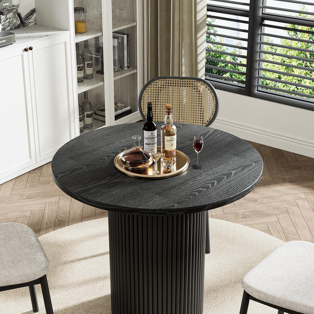 34.3" Round Wood Dining Table Fluted Kitchen Table Circle Dining Tables Modern Pedestal Tables Circular for 2-4