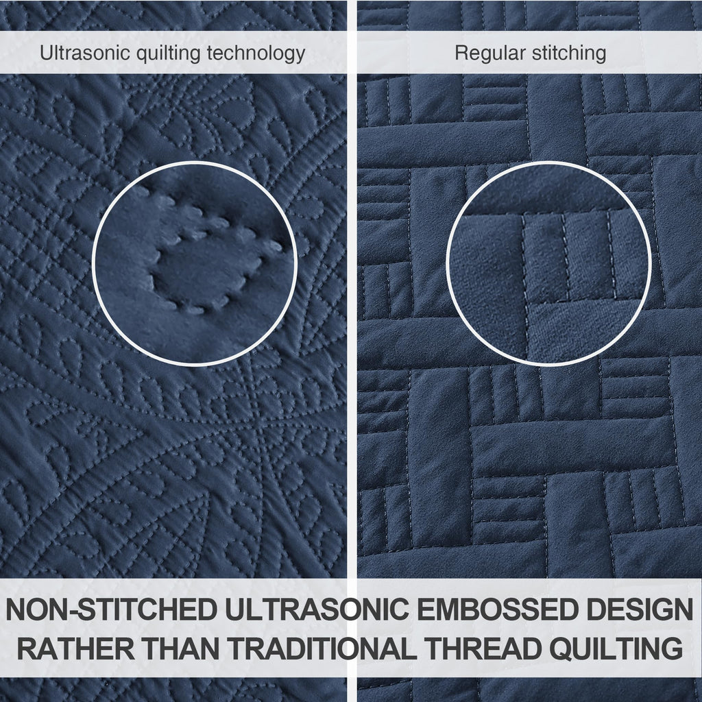 Oversized King Size Quilt Bedding Set Navy Bedspreads - Oversized King Lightweight Bedspread Comforter - Coin Pattern