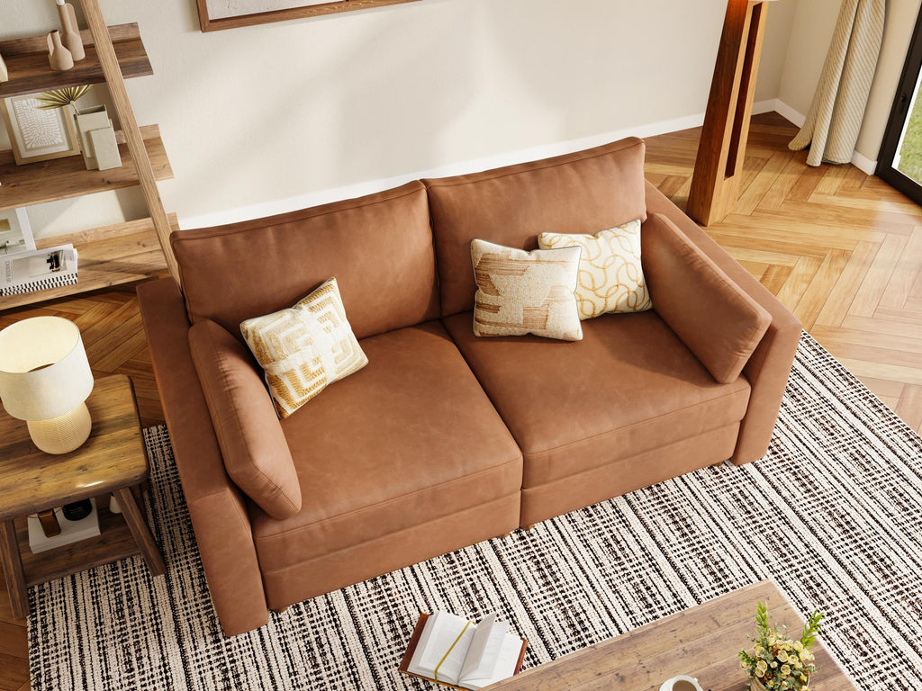 Faux Leather Modular Sectional Sofa Wide U Shaped Couches Brown