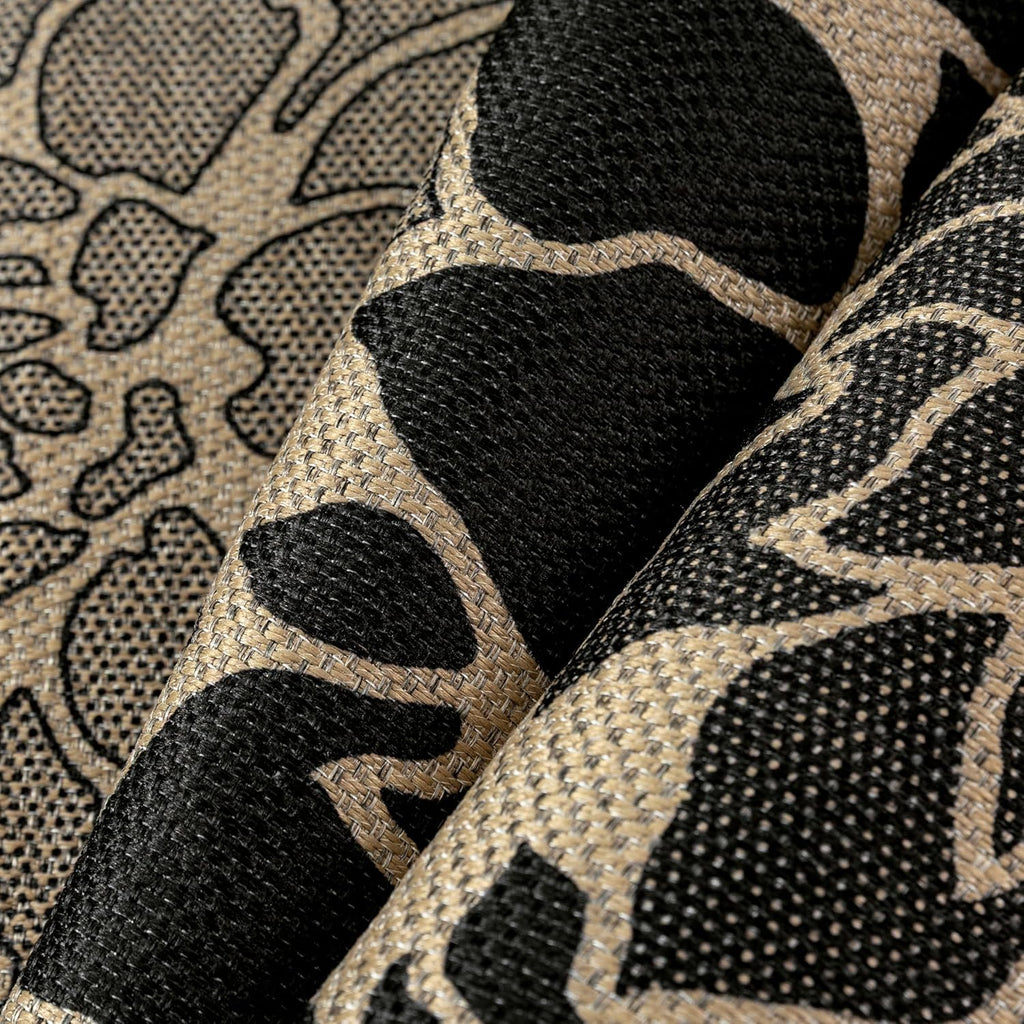 Black Easy Jute Outdoor Rug Floral Farmhouse Carpet