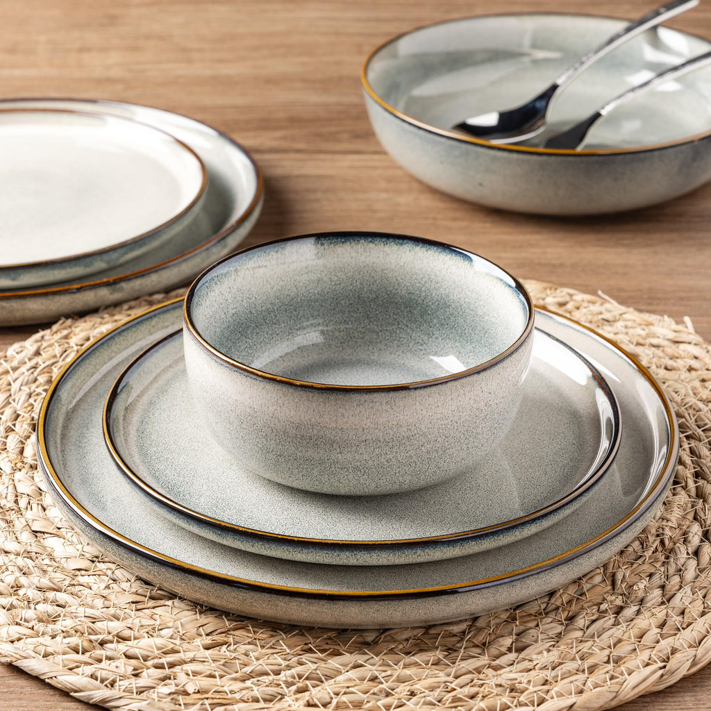 Ceramic Dinnerware Sets for 8, 24 Pieces Stoneware Plates and Bowls Sets, Scratch Resistant Dishes, Dishwasher &