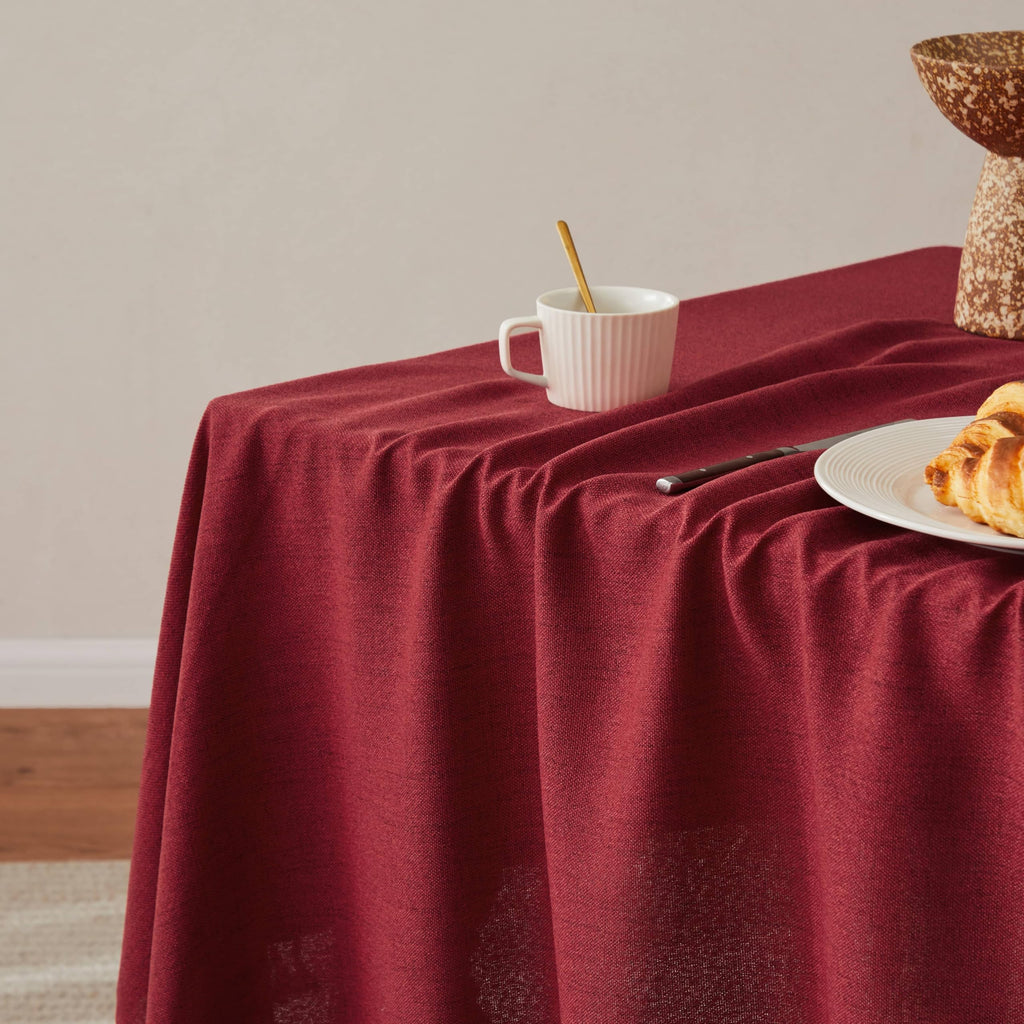Tassel Linen Rectangular 6ft Table Cloth, Burgundy 60x104 Inch