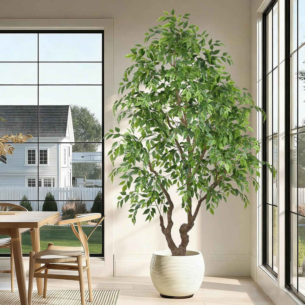 7ft Artificial Ficus Tree Indoor - Tall Faux Banyan Tree with 2294 Leaves & Realistic Trunk, 84" Large Fake Ficus