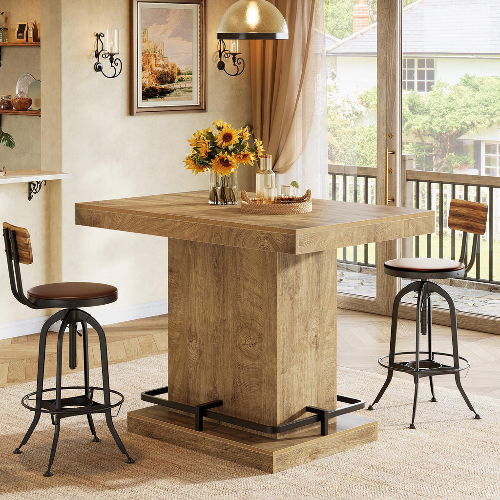 47" Bar Table, Industrial Bistro Pub Table with Metal Footrest, Rectangular Counter Height Table for Small Bar