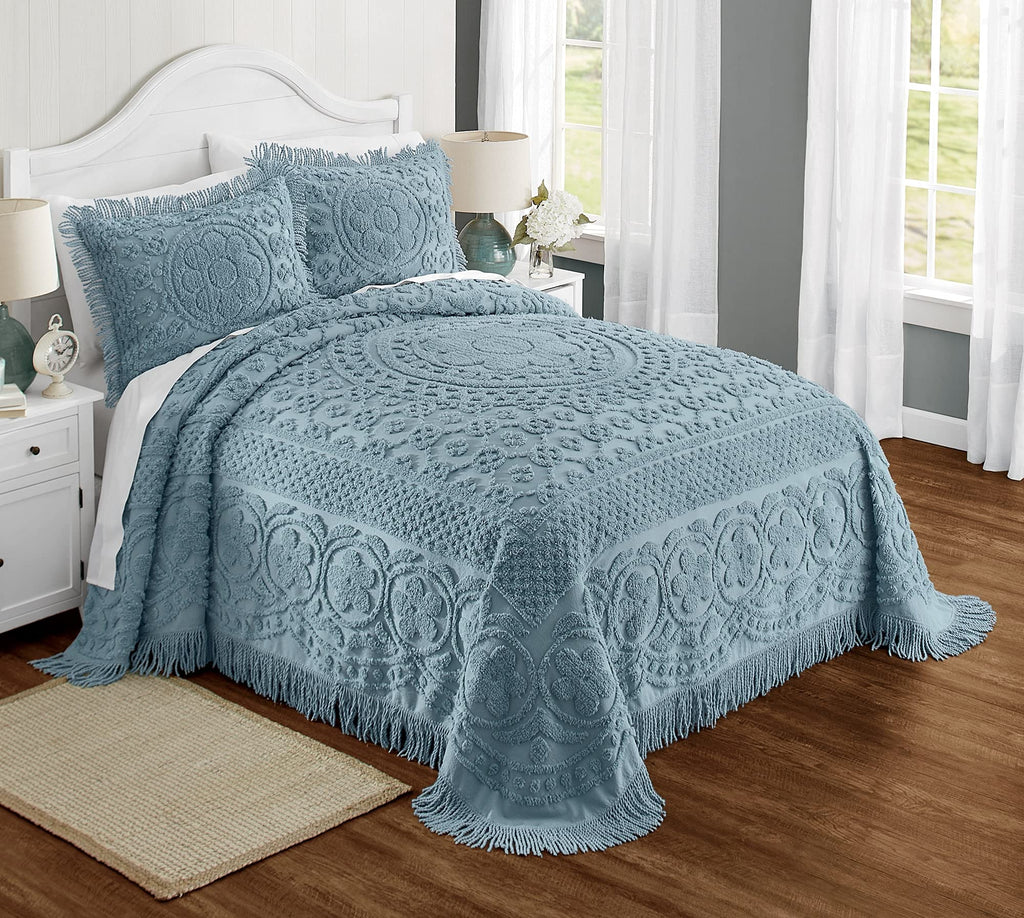 Emily Floral Chenille Bedspread (Blue, Twin)