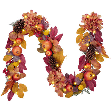 DecorbyHannah 6ft Fall Garland for Mantle with Lights & Leaves Pomegranate