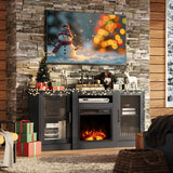Fireplace TV Stand for TVs up to 65 Inches, Entertainment Center with 3D Realistic Flame Electric Fireplace and Open Shelves, Black