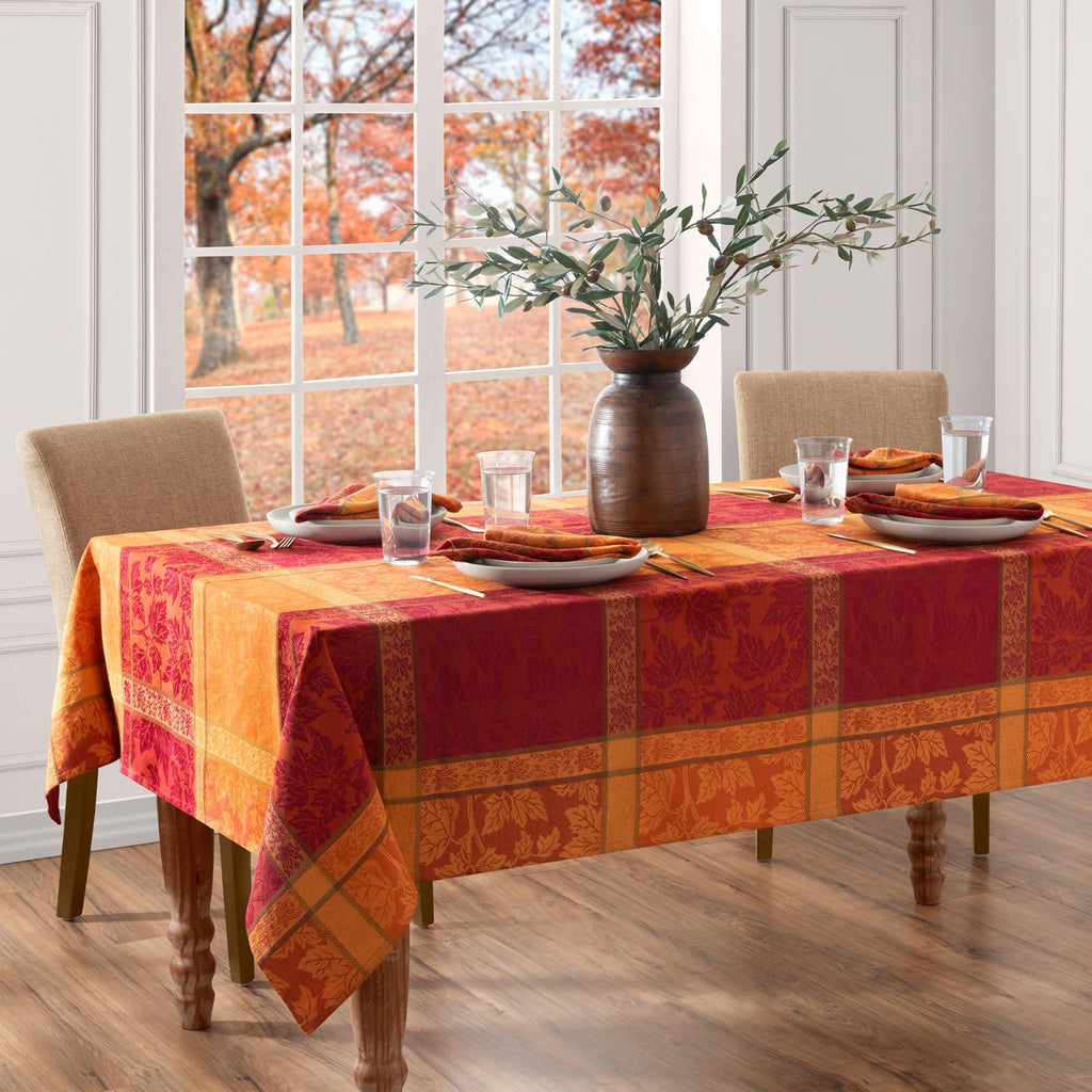 Maplewood Jacquard Harvest Cotton Tablecloth, Multicolor - 60" W x 102" L