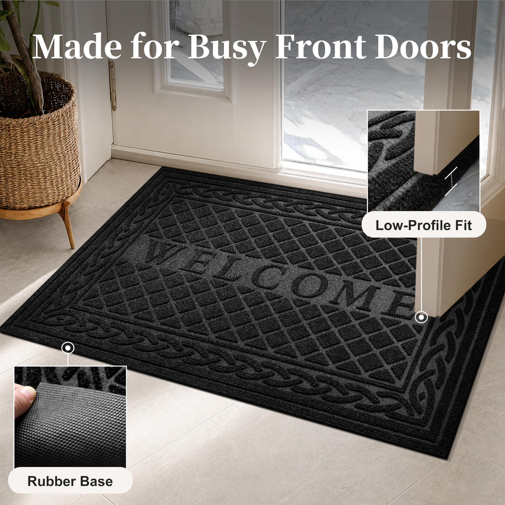 Welcome Mats for Front Door, 17" x 30" Heavy Duty Door Mats Entrance Outdoor Indoor, Non-Slip Front Back Doormat for