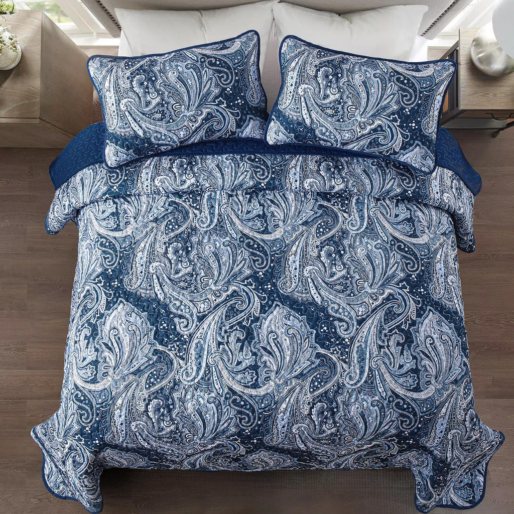 Navy Paisley Quilt Set, Boho Bedspread Coverlet
