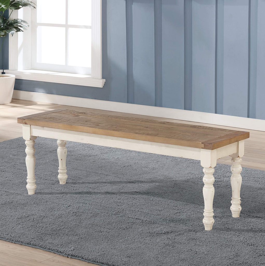 Prato 6-Piece Dining Set, Dining Table with 4 Cross Back Chairs and Bench, Antique White and Distressed Oak Finish